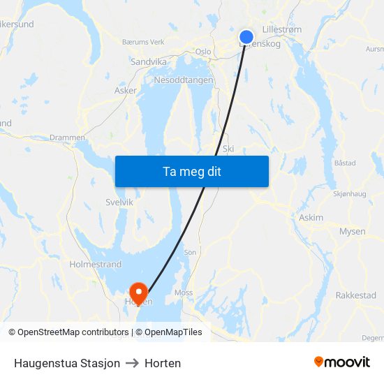 Haugenstua Stasjon to Horten map