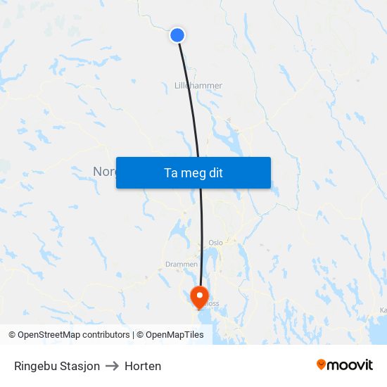 Ringebu Stasjon to Horten map