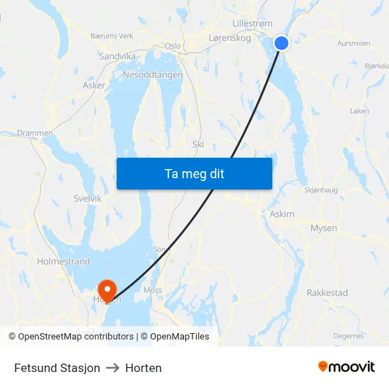 Fetsund Stasjon to Horten map