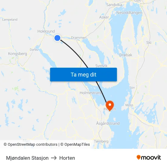 Mjøndalen Stasjon to Horten map