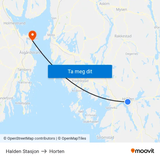 Halden Stasjon to Horten map