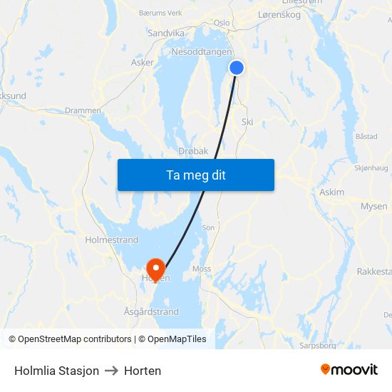 Holmlia Stasjon to Horten map