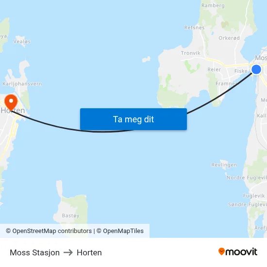 Moss Stasjon to Horten map