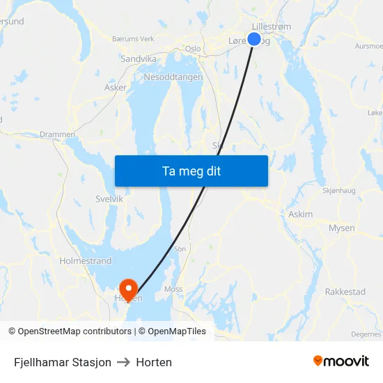 Fjellhamar Stasjon to Horten map