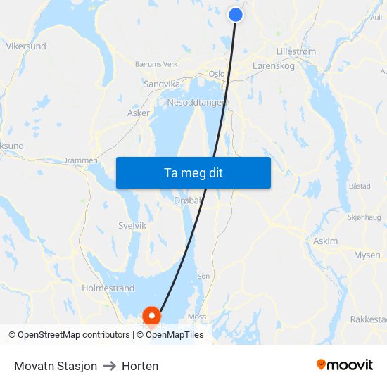 Movatn Stasjon to Horten map