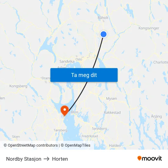 Nordby Stasjon to Horten map