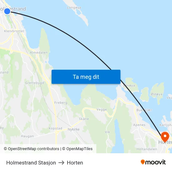 Holmestrand Stasjon to Horten map