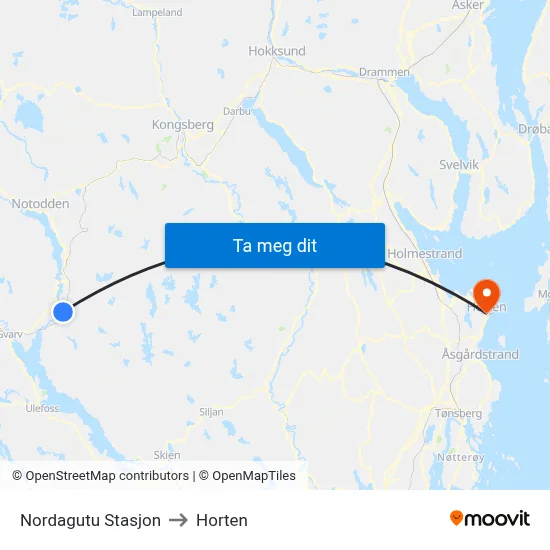 Nordagutu Stasjon to Horten map