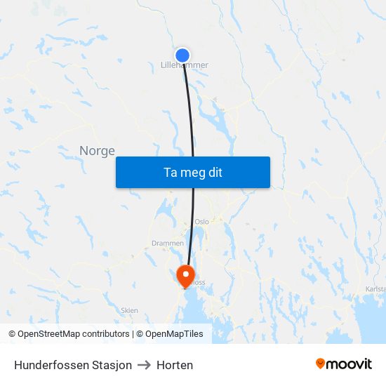 Hunderfossen Stasjon to Horten map