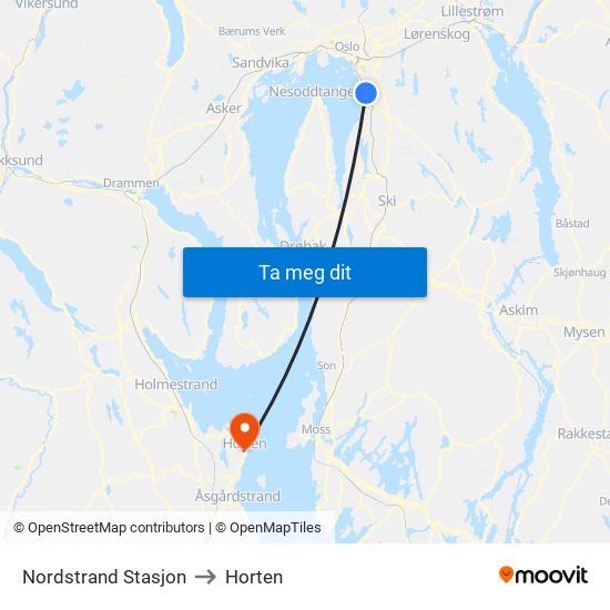 Nordstrand Stasjon to Horten map