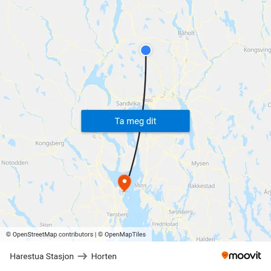 Harestua Stasjon to Horten map