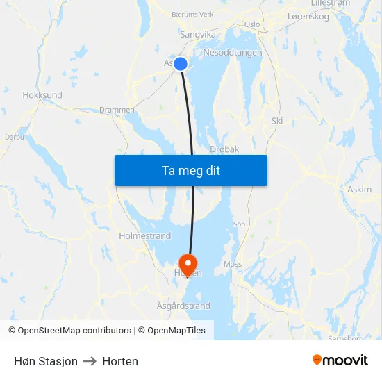 Høn Stasjon to Horten map