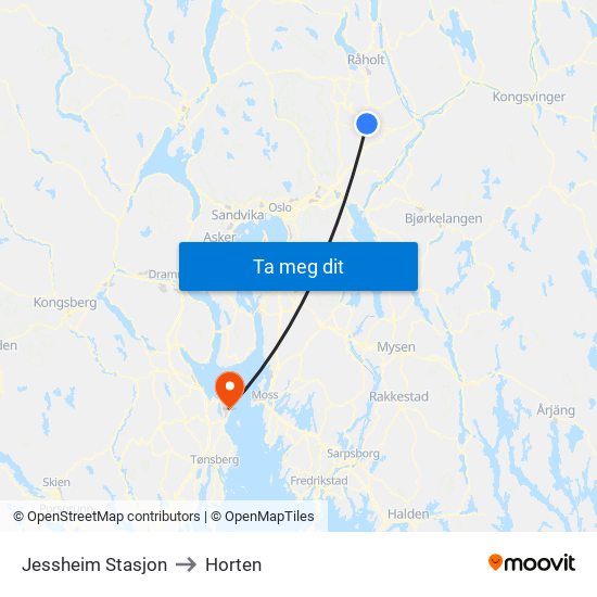 Jessheim Stasjon to Horten map