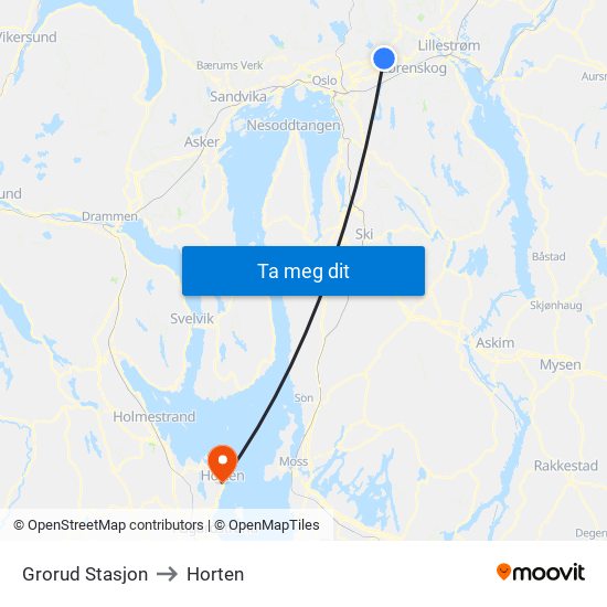 Grorud Stasjon to Horten map