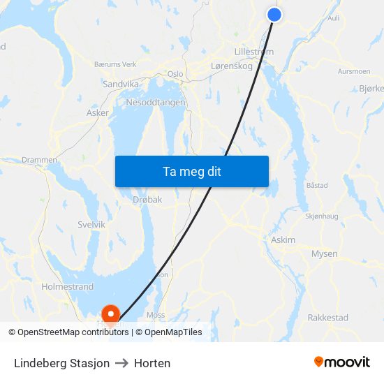 Lindeberg Stasjon to Horten map