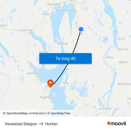 Vevelstad Stasjon to Horten map