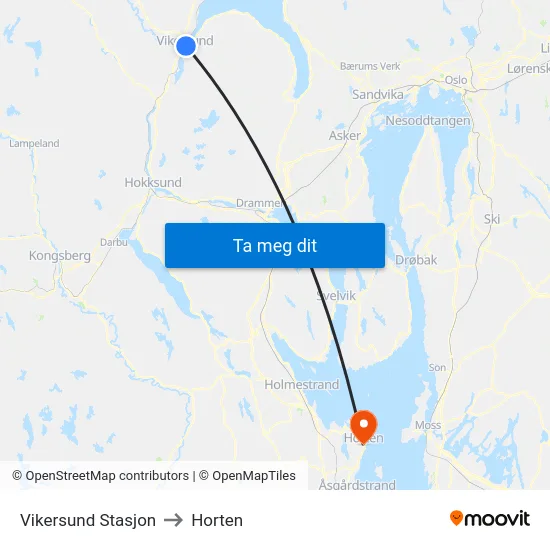 Vikersund Stasjon to Horten map