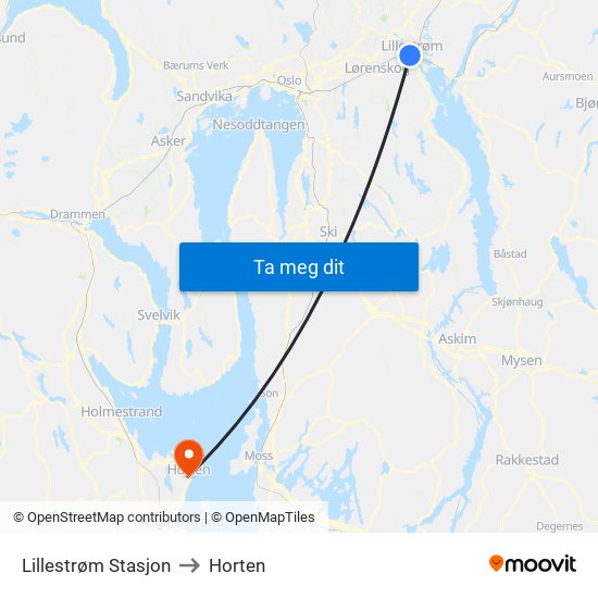 Lillestrøm Stasjon to Horten map