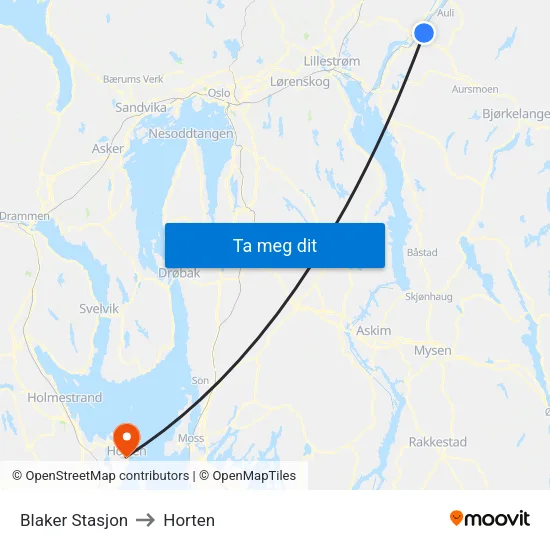 Blaker Stasjon to Horten map
