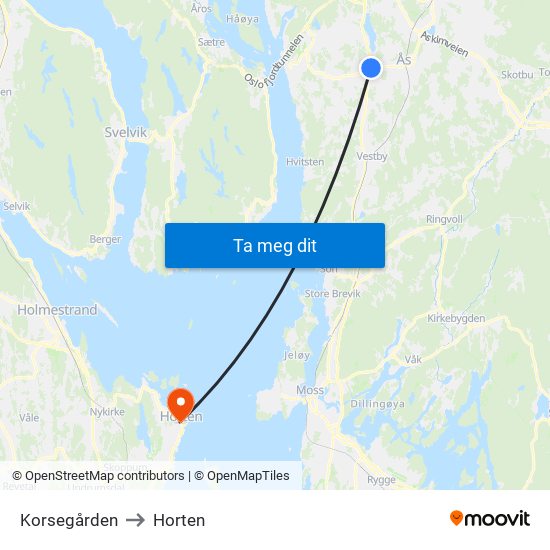 Korsegården to Horten map