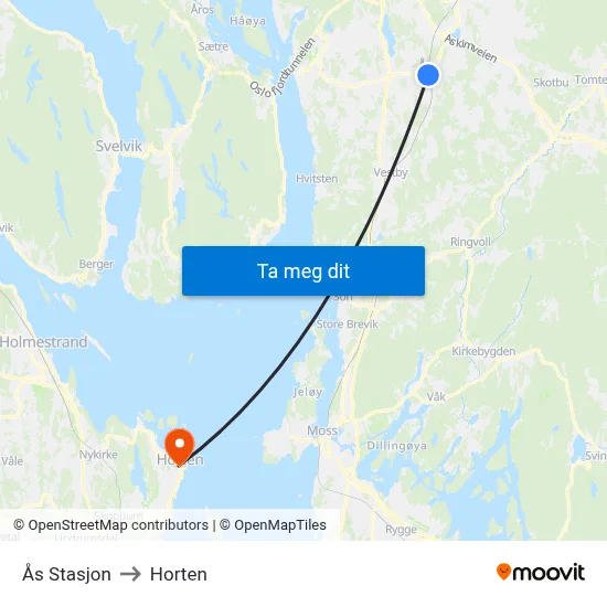 Ås Stasjon to Horten map