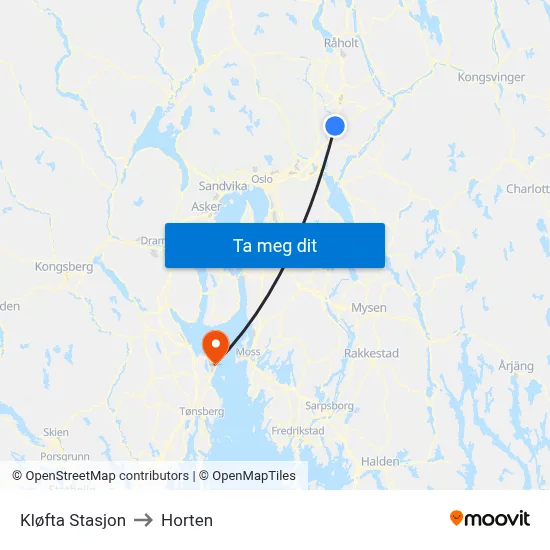 Kløfta Stasjon to Horten map