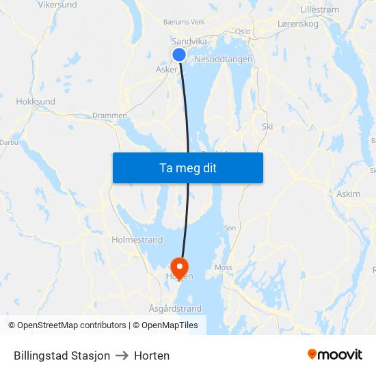 Billingstad Stasjon to Horten map