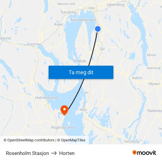 Rosenholm Stasjon to Horten map