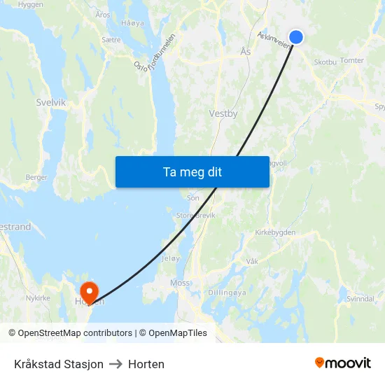 Kråkstad Stasjon to Horten map