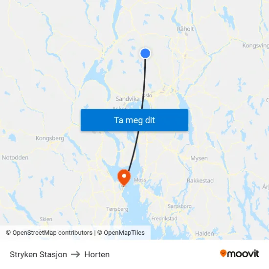 Stryken Stasjon to Horten map
