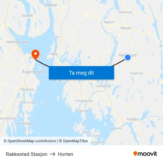 Rakkestad Stasjon to Horten map