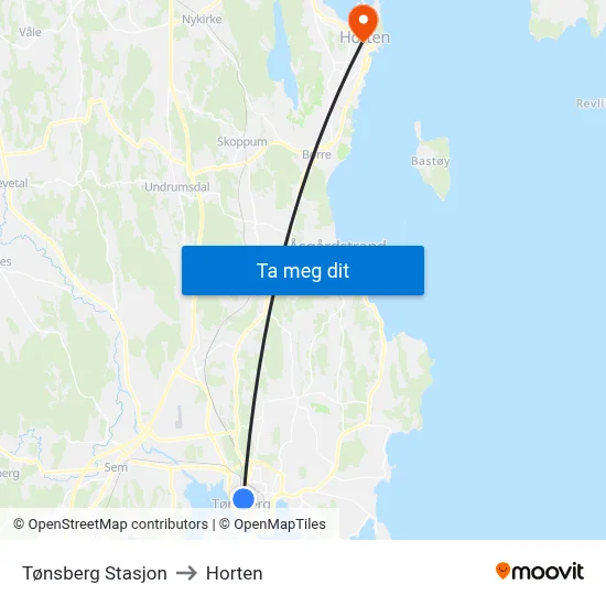 Tønsberg Stasjon to Horten map
