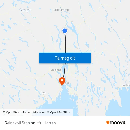 Reinsvoll Stasjon to Horten map