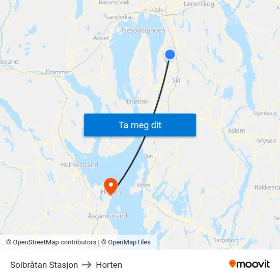 Solbråtan Stasjon to Horten map