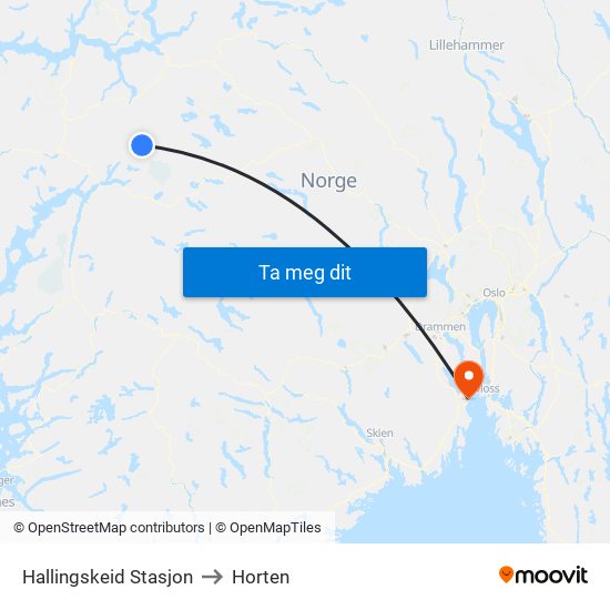 Hallingskeid Stasjon to Horten map