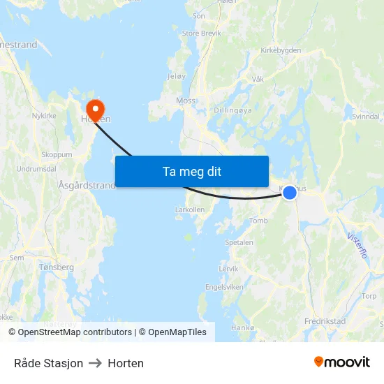 Råde Stasjon to Horten map