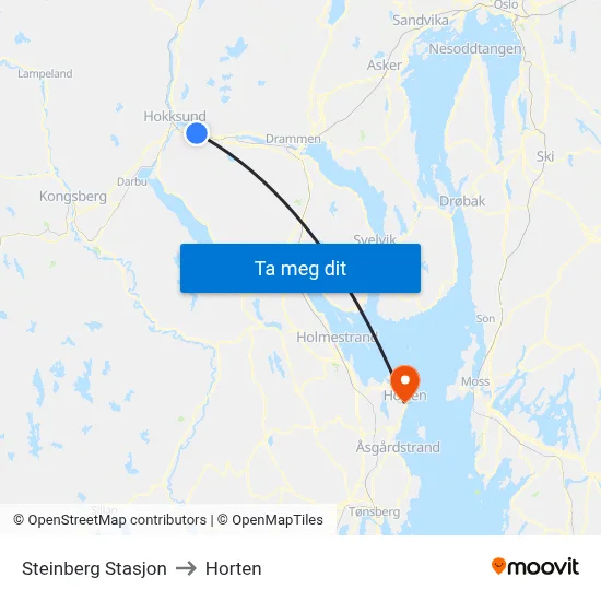 Steinberg Stasjon to Horten map