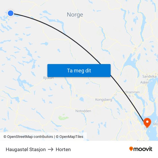 Haugastøl Stasjon to Horten map