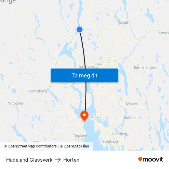Hadeland Glassverk to Horten map