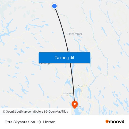 Otta Skysstasjon to Horten map