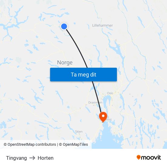 Tingvang to Horten map