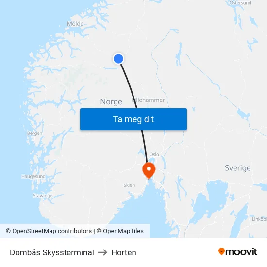 Dombås Skyssterminal to Horten map
