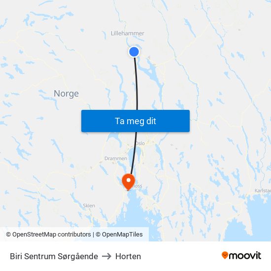 Biri Sentrum Sørgående to Horten map