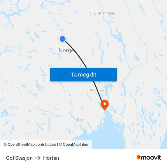 Gol Stasjon to Horten map