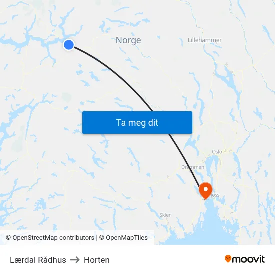 Lærdal Rådhus to Horten map