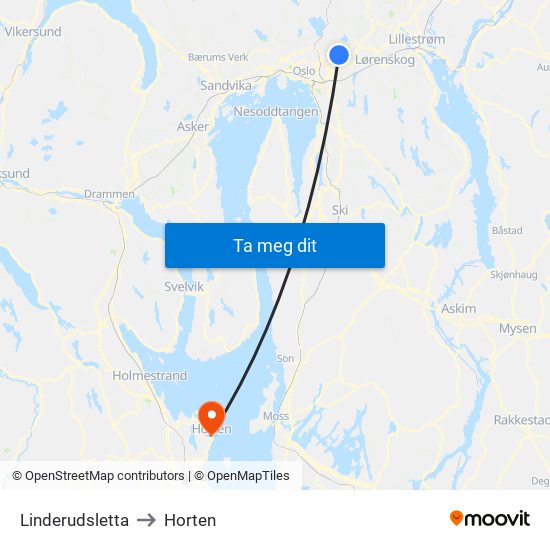 Linderudsletta to Horten map