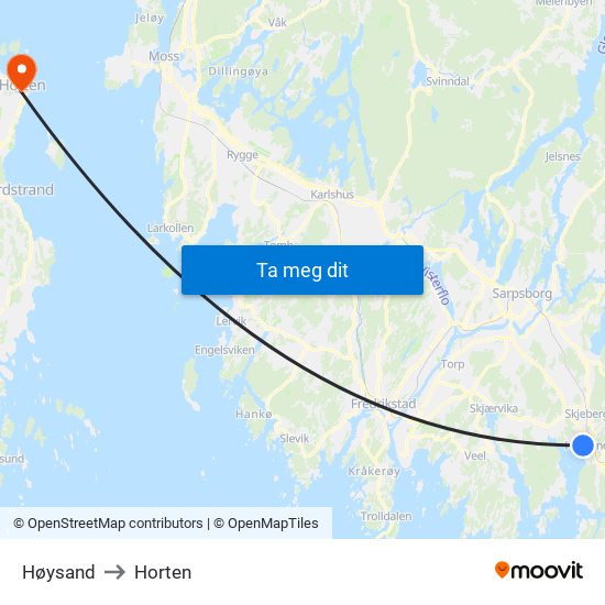 Høysand to Horten map