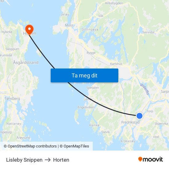 Lisleby Snippen to Horten map