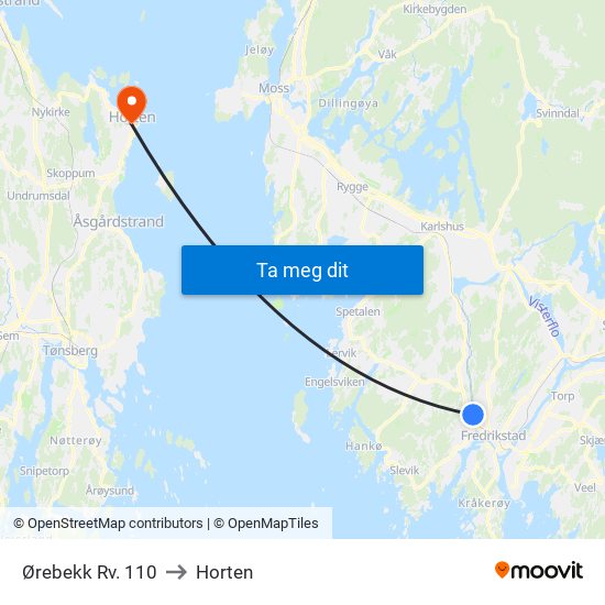 Ørebekk Rv. 110 to Horten map