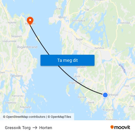 Gressvik Torg to Horten map